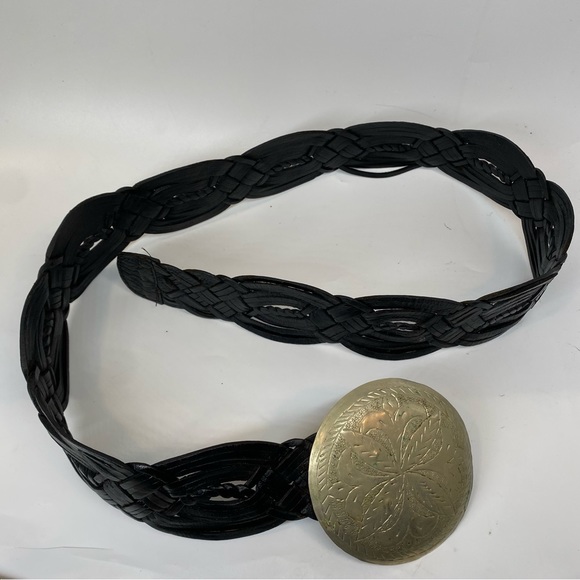 LADIES BELT ONE SIZE MOROCCO CONCHO SILVER BLACK LEATHER BRAIDED WOVEN WESTERN - Picture 9 of 9